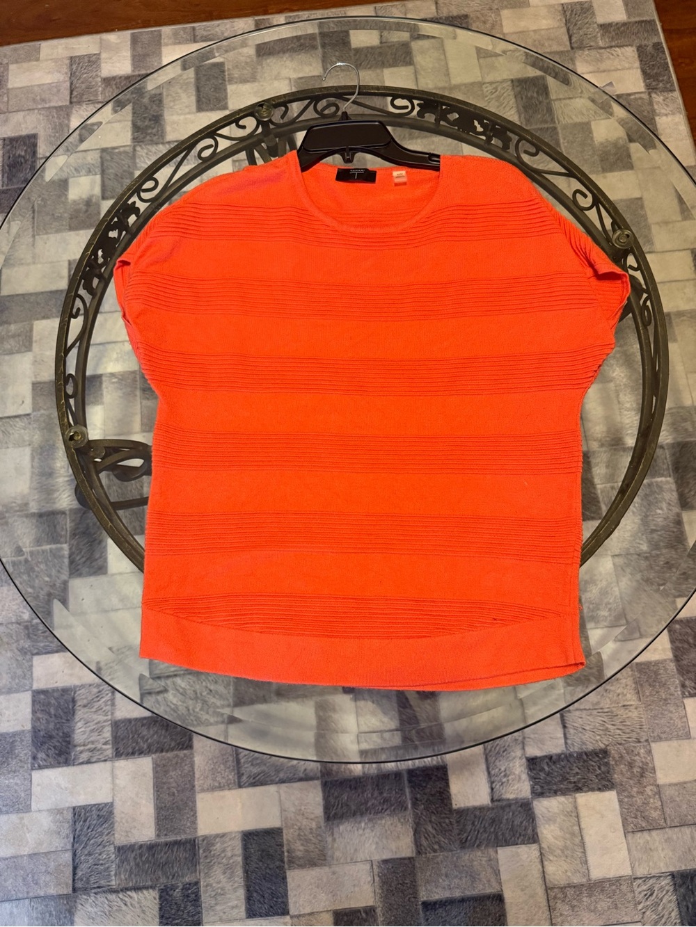 Bright Orange Knit Short Sleeve Sweater